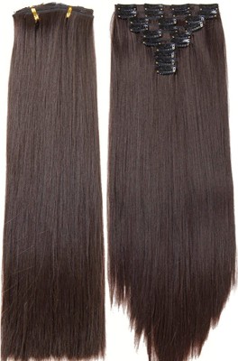 MoonEyes 6 Pieces Human  Extension to Increase Volume And Length in  With 16 Clips For Women And Girls in Brown Color Hair Extension