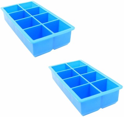 SYGA 2 Pcs Silicone Mold Ice Cube Tray Easy Release Large Size Flexible 8 Cavities Square Mold for Whiskey and Cocktails Blue Silicone Ice Cube Tray(Pack of2)