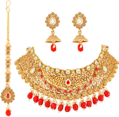 NM CREATION Alloy Gold-plated Red, Rose Gold Jewellery Set(Pack of 1)