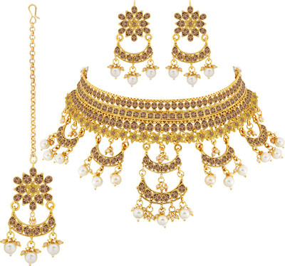 NM CREATION Alloy Gold-plated Gold, White Jewellery Set(Pack of 1)