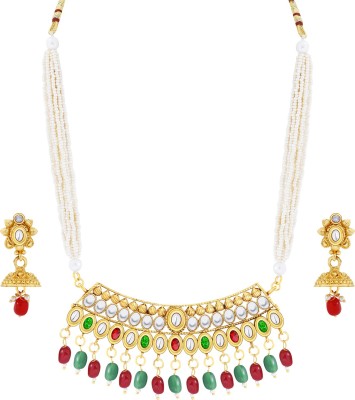 NM CREATION Alloy Gold-plated Green, Red, White Jewellery Set(Pack of 1)