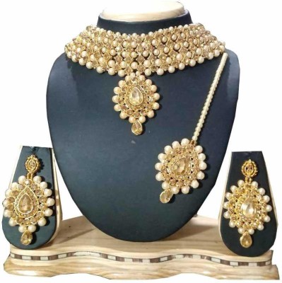 Anu Jewellery Alloy Gold-plated White Jewellery Set(Pack of 1)