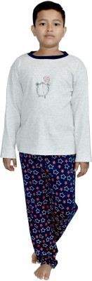 KABOOS Kids Nightwear Girls Printed Cotton Blend(White Pack of 1)