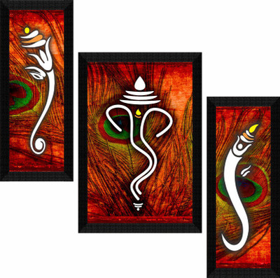 saf Ganesha UV Textured High Quality Digital Reprint 22.5 inch x 13.5 inch Painting(With Frame, Pack of 3)