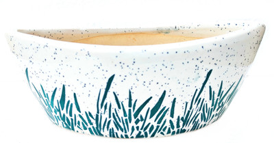 SBC BOAT SHAPE GRASS PRINTED CERAMIC POT Plant Container Set(Ceramic)