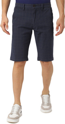 PETER ENGLAND Checkered Men Dark Blue Beach Shorts