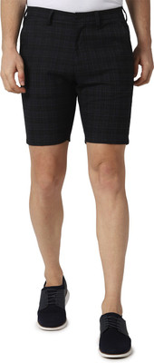 PETER ENGLAND Checkered Men Black Chino Shorts