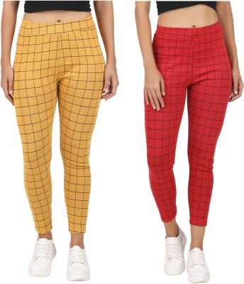 Eazy Trendz Checkered Women Red, Gold Tights