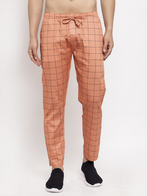 JAINISH Checkered Men Orange Track Pants
