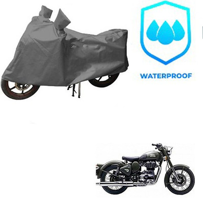 saanvi Waterproof Two Wheeler Cover for Royal Enfield(Battle Green, Grey)