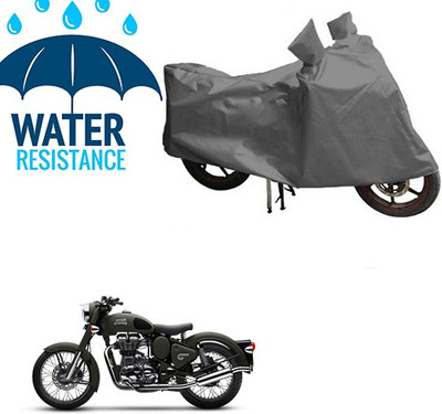saanvi Waterproof Two Wheeler Cover for Royal Enfield(Battle, Grey)
