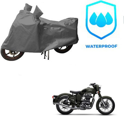 saanvi Waterproof Two Wheeler Cover for Royal Enfield(Battle, Grey)