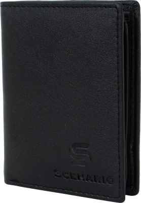 Scenario Men Black Genuine Leather Wallet(7 Card Slots)