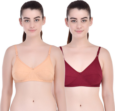 Zivosis Women Full Coverage Non Padded Bra(Maroon, Beige)