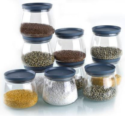 Kivanshi Plastic Grocery Container  - 800 ml(Pack of 8, Black)