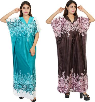 NACNO Floral Print Satin Blend Women Kaftan