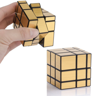 Authfort 3 X 3 carbon Fiber blacck , Gold Mirror Stickered 2x2 + 3x3 + Pyraminx Pyramid Speed Stickerless Cube combo pack of 5(5 Pieces)
