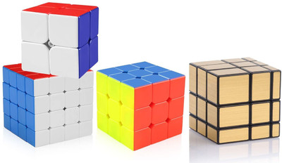 Authfort Speed Cube Bundle 2X2, 3X3, 4X4 & Gold Mirror Puzzle Set(4 Pieces)