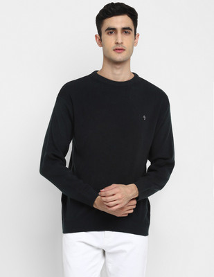 Alan Jones Solid Round Neck Casual Men Blue Sweater