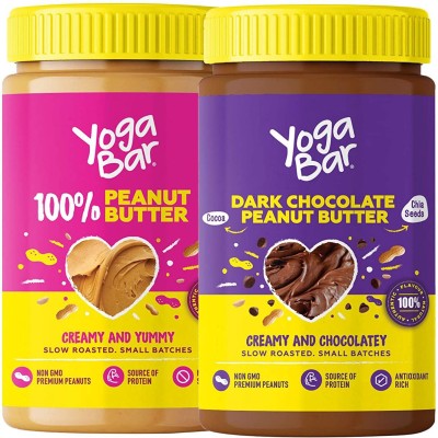 Yogabar Peanut Butter | Super Saver Combo, 2 x 400g | 100% Natural Peanut Butter & Dark Chocolate Peanut Butter | Slow Roasted, Non-GMO Choco Spread, Suitable for Vegan & Keto Diet 800(Pack of 2)