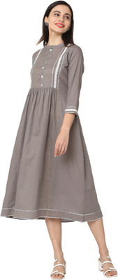 Saanjh Women Solid Flared Kurta(Grey)