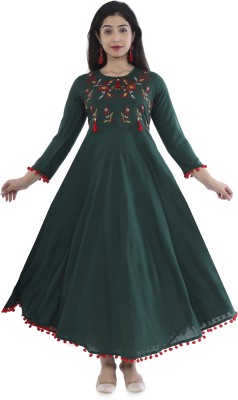 ELVISH JAIPUR Women Embroidered Gown Kurta(Dark Green)