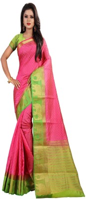 Jumki Fashion Woven Kanjivaram Silk Blend Saree(Pink)