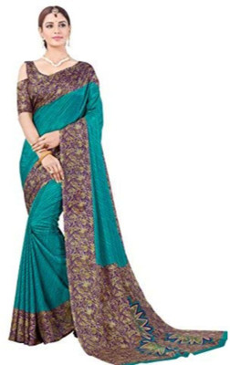 GLAM VILLA Printed Daily Wear Cotton Blend, Art Silk Saree(Green)