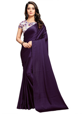 ANANT DESIGNER STUDIO Solid/Plain Bollywood Satin Saree(Purple)