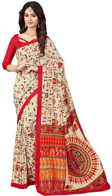 GLAM VILLA Printed Daily Wear Cotton Blend, Art Silk Saree(Multicolor)