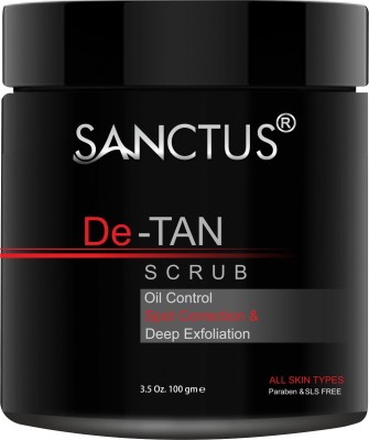 SANCTUS De-TAN Scrub ( Enriched with Alpha arbutin, Kojic Acid, Haldi Extract & Lemon Extract) - Dark Spot Correction & Oil Control Formula - 100gm Scrub(100 g)