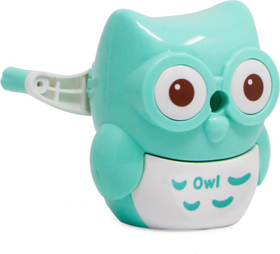FIDDLERZ Cute Owl Shaped Design Super Point Hand Held Pencil Pencil Sharpener(Sea Green)