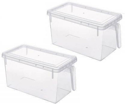 CHEVAZ Plastic Refrigerator Organizer Container With Handle Food Storage Organizer Boxes - Transparent with Lid 3 L Plastic Fridge Container Storage Basket(Pack of 2)