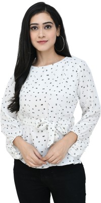 AllenQueen Casual Full Sleeve Printed Women White Top