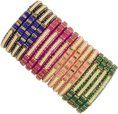 Zulka Get Your Traditions Glass Zircon Bangle Set(Pack of 16)