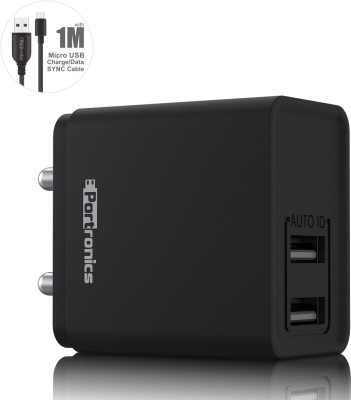 Portronics ADAPTO 649 12 W 2.4 A Multiport Mobile Charger with Detachable Cable (Black, Cable Included)