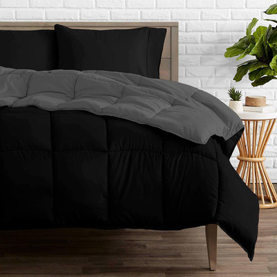 SIE STORE Self Design Double Comforter for  Mild Winter(Microfiber, Black & Grey)