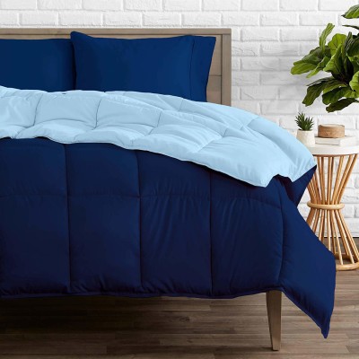 Jinaya's Solid Double Comforter for  AC Room(Cotton, Navy Blue/ Sky Blue)