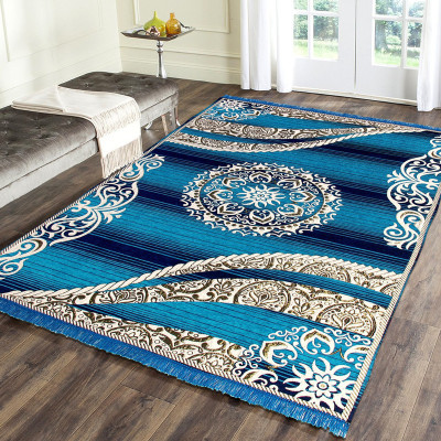 Sparrow world Blue Chenille Carpet(5 ft,  X 7 ft, Rectangle)