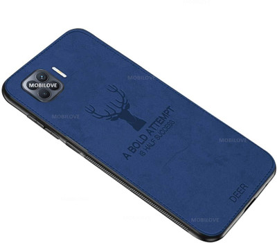 MOBILOVE Back Cover for Oppo F17 Pro | Deer Pattern Cloth Texture Leather Finish Soft Fabric Case(Blue, Grip Case, Pack of: 1)