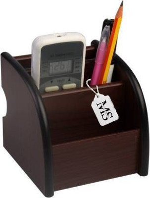 manzees 3 Compartments Wood Desk Orgainer(Brown)