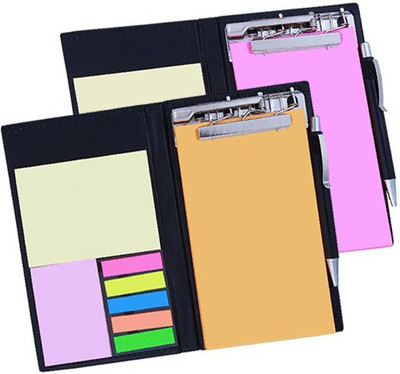 Flipkart SmartBuy Notepad Memo Holder Desk Organizer with sticky Notes Gift Set with Pen Pocket-size Memo Pad UN RULED 50 Pages(NEON PINK, NEON ORANGE, Pack of 2)