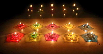 Da Novira Designer Multi Shape Transparent Reusable Oil Diya with 3D Reflection Pack of 24 Plastic (Pack of 24) Table Diya Set(Height: 1.5 inch)