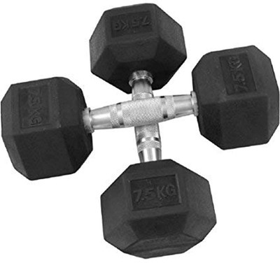Fitness Guru Iron Cast Rubber Coated HEXA (7.5KG*2pcs =15KG) Fixed Weight Dumbbell Fixed Weight Dumbbell(7.5 kg)