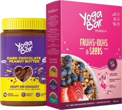 Yogabar Peanut Butter & Muesli Combo, 350g Jar & 400g Box, Healthy  Breakfast Muesli with 92% Fruits, Nuts + Seeds + Wholegrains