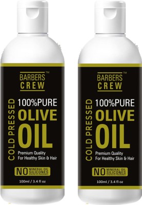 Barbers Crew Cold Pressed Premium Extra Light Olive Oil For Skin & Hair Pure & Natural- 100ML-Packof-2-Bottle- Hair Oil(200 ml)