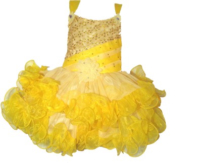 DRESS COLLECTION Baby Girls Midi/Knee Length Festive/Wedding Dress(Yellow, Sleeveless)