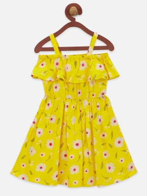 Lilpicks Girls Midi/Knee Length Casual Dress(Yellow, Short Sleeve)