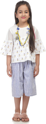 BIBA Girls Festive & Party Kurta and Palazzo Set(White Pack of 1)