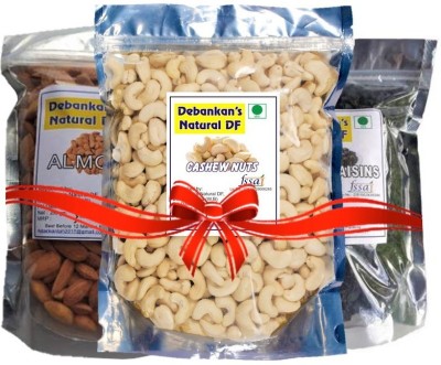 Debankan's Natural DF Dry Fruits Festive Gift Pack for Diwali, Almonds, Cashew, Black Raisins Almonds, Cashews, Raisins(3 x 250 g)